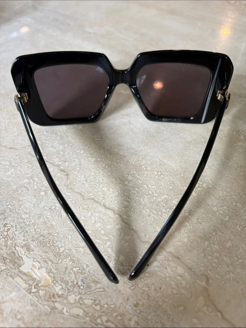 Kendra Scott Black Oversized Square Sunglasses with Pink Lenses